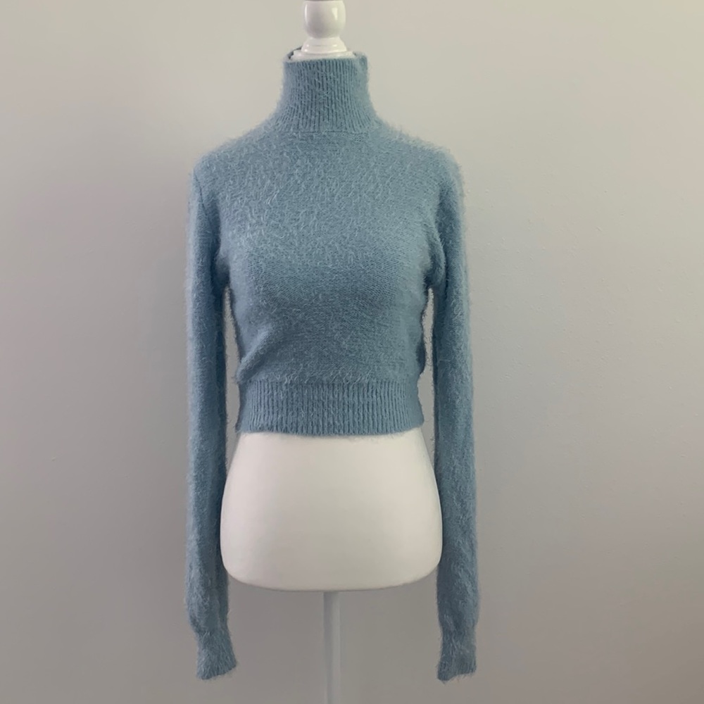 Light blue fuzzy sweater and skirt set